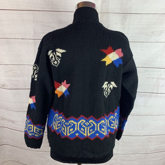 Bolivian Handknits lambwool sweater cardigan Aztec tribal geo Scandinavian Stars - Picture 7 of 12